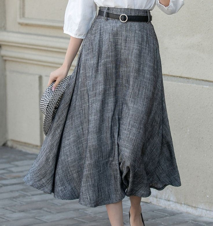 women Charcoal Pleated Skirt
