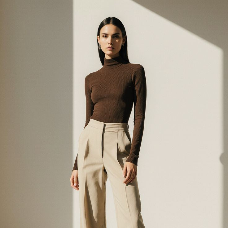 brown high neck top