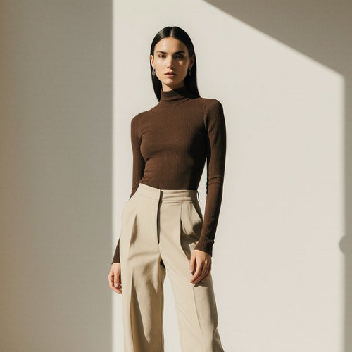 brown high neck top