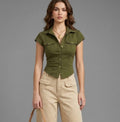 olive green casual crop top