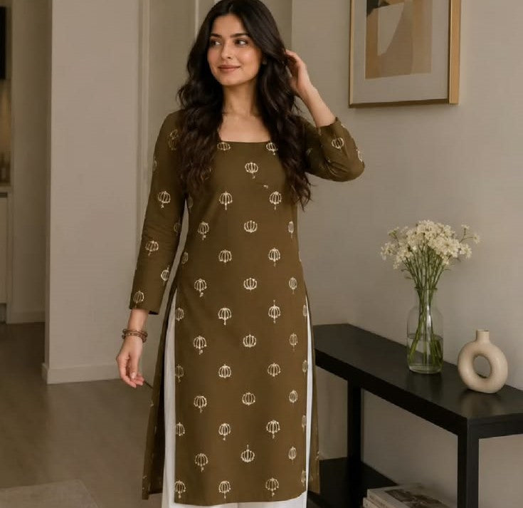 olive green straight kurti