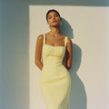 pastel yellow fitted dress