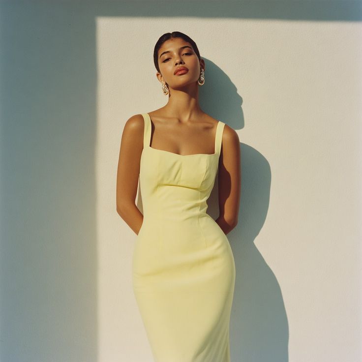 pastel yellow fitted dress